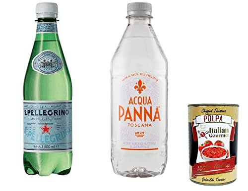 San Pellegrino Eau pétillante en bouteille, 24 x 500 ml + Acqua Panna Still Natural Mineral Water 24 x 500 ml + Polpa Italian Gourmet