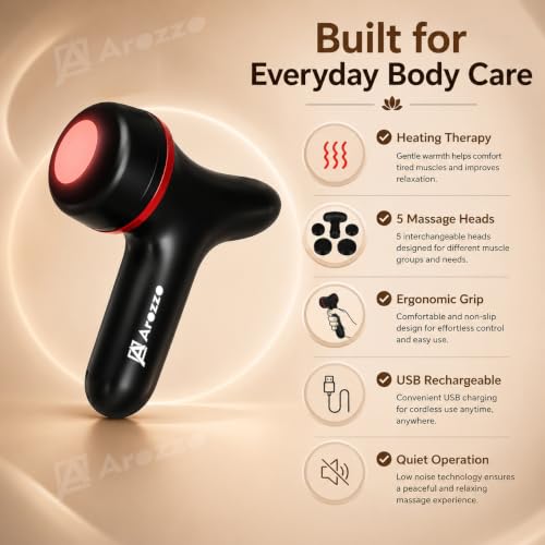Image of AROZZO Electric Percussion Massager for Body - Portable Deep Tissue Massager with 5 Speeds & 5 Attachment Heads for Back, Neck, Shoulder, Legs & Feet, Muscle Relaxation & Stress Relief