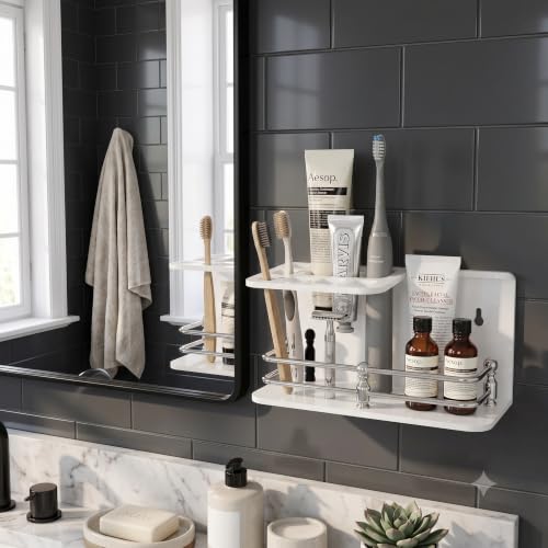 Image of self Adhesive Wall Mounted Acrylic Toothpaste Holder,Toothbrush Stand,Toothpaste Tubler for Bathroom Organizer Rack for Home(Black Acrylic) (Half S.S White)