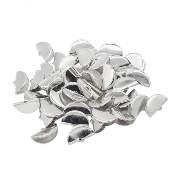 Tachiuwa 2x100pcs Half Round Ribbon End Clip Clamp Cord Cap Tip, Silver, 4 Pcs