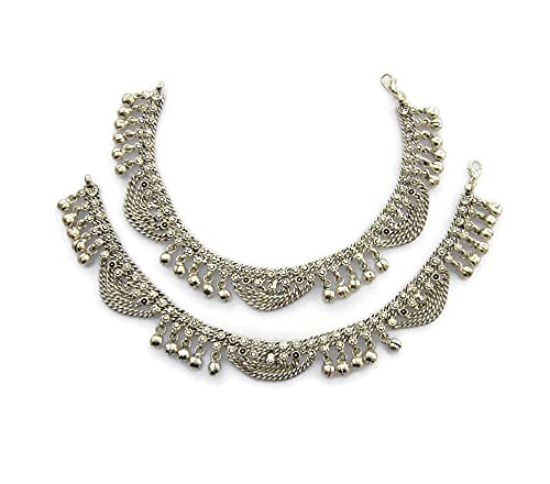 Unique Boho Anklet Pair for Women | German Silver Metal Layered Chain Charm Barefoot Sandals | Ankle Bracelet Novelty Accessory Foot Fashion Jewelry | Indian Designer Premium Quality Payal | Handmade