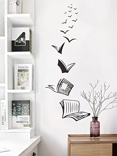 WandSticker4U®- Pegatinas de pared decorativos adolescentes LIBRO VOLADOR negro (38 x 110 cm) I vinilo adhesivo pared decoración habitación juvenil chica y chico infantil oficina COOL | Ya disponible en tu tienda friki favorita! En mundofriki.es!