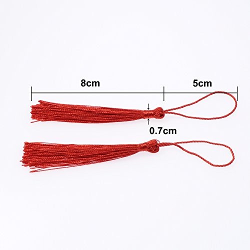 Image of VAPKER 100 Pieces Red Tassels 13cm /5-Inch Silky Handmade Soft Tassels Floss Bookmark Tassels with 2-Inch Cord Loop for Jewelry Making, DIY Projects, Bookmarks