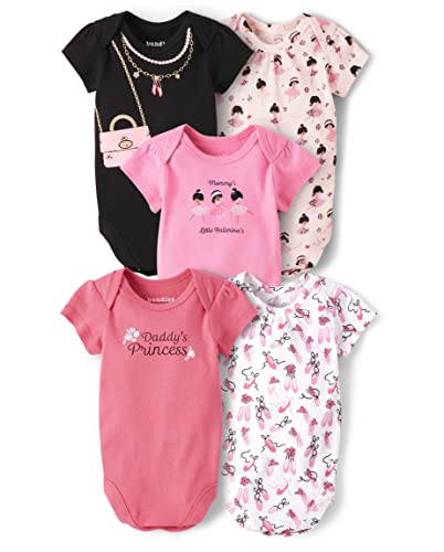 Image of The Children's Place baby-girls And Newborn Short Sleeve 100% Cotton Bodysuits 5 Pack