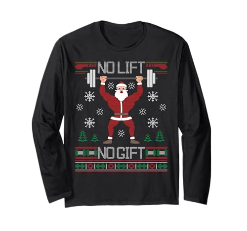 BCC Santa's Christmas Shirts & Weihnachtsgeschenke - No Lift No Gift Ugly Christmas Sweater Santa Claus Gym Langarmshirt Schwarz S - Erwachsene, Fitnessbegeisterte