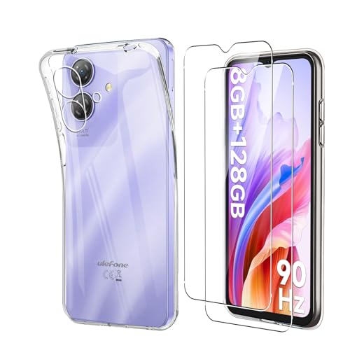 Case for Ulefone Note 21 + [2 Pack] Screen Protector, Electro-weideworld Ultra Thin Shockproof Soft Silicone TPU Clear Phone Case for Ulefone Note 21
