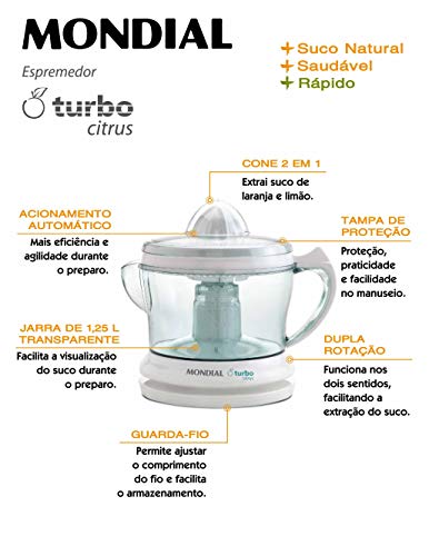 Espremedor Turbo Citrus, Mondial, Branco, 25W, 110V - E-01