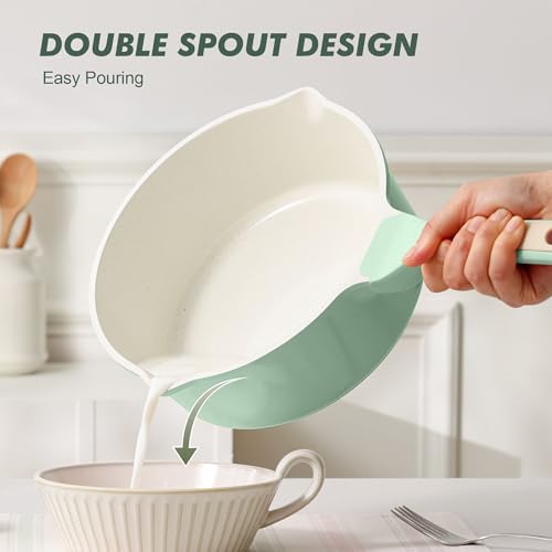 Image of SENSARTE Ceramic Nonstick Saucepan with Double Pouring Spout 3.0 Quarts, Cooking Pot with Stay Cool Handle, Induction Compatible, Ceramic Coating, Free of Intentionally Added PFOA /PFAS, Green