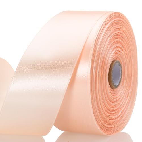 YASEO 1 1/2 Inch Peach Solid Satin Ribbon for Gift Wrapping, 50 Yards