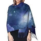  LINGF Galaxy Bufanda de cachemir súper suave con bordes de borlas para bufandas de invierno cálidas y acogedoras unisex,negro,talla única 27 x 77 pulgadas