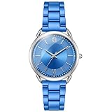 Bisley Orologio analogico a tre mani blu da donna con cinturino in metallo, Blu, Casual