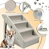 Jiubiaz Hundetreppe Klappbare Haustiertreppe 48,5cm Hoch, 4-Stufig Faltbare Katzentreppe, Hunderampe, Maximale Belastung 75kg, Tiertreppe mit Rutschfester Matte für Hunde und Katzen (grau)