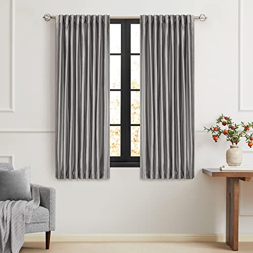 Image of PRIMROSE Light Grey Curtains 63 inch for Living Room,2 Panels Drapes Blackout Rod Pocket Back Tab Window Treatment Room Darkening Thick Decorative Curtains for Bedroom