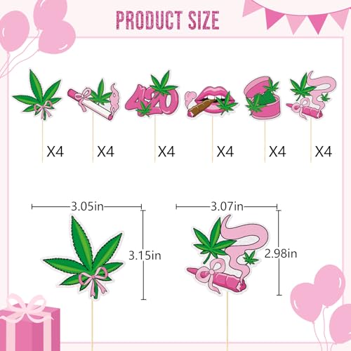 Pink Weed Cupcake Toppers - 420 Party Decorations - Marijuana Decor - 420 Birthday Party Supplies - 24Pcs by Firefairy - Image 2
