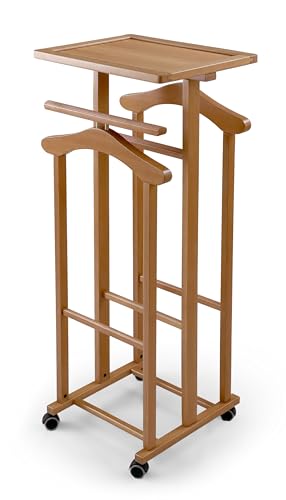 Arredamenti Italia Galán de noche Smart, compuesto por 2 perchas, 1 soporte para pantalones y estante portaobjetos – Color cerezo