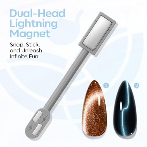 modelones Cat Eye Magnet for Nails, 3-in-1 Silver Cateye Gel Polish Magnet Pen & Heart-Shaped Magnet for Nail Art & Ball &Lightning& Circle Cat Eye Magnet for Nail Art Lovers DIY Salon(Magnet Only)