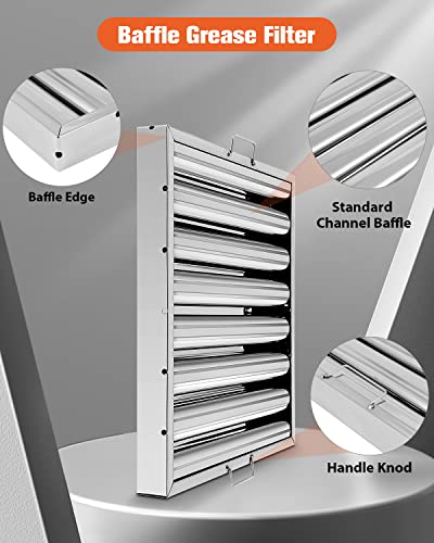 Olenyer Hood Filters 19.5W X 19.5H Inch 430 Stainless Steel Pack Of 6, 7 Grooves Commercial Hood Filters, Commercial Kitchen Range Hood Filter For Grease Rated Commercial Kitchen Exhaust Hoods #TOP3