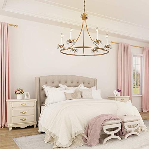 LOG BARN Chandeliers for Dining Rooms, 29.5” Large Round Contemporary Chandelier, Modern Gold Chandelier with Crystal Pendants for Living Room, Bedroom and Foyer