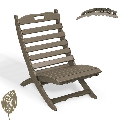 GREENVINES Folding-Xavier-Chair | Wave | Portable Adirondack-Chairs | HDPE Plastic | All Weather Fire-Pit Chair | Wood Grain | for Beach Outdoor Deck Poolside Garden Patio Porch Fishing