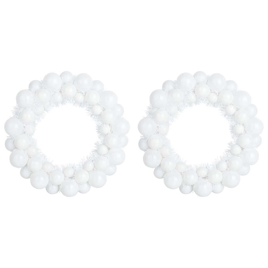 2 palline di Natale bianche Wreaths, 33 x 33 x 7 cm, in polistirene, durevoli e leggere, decorazione per interni ed esterni, elegante design rotondo