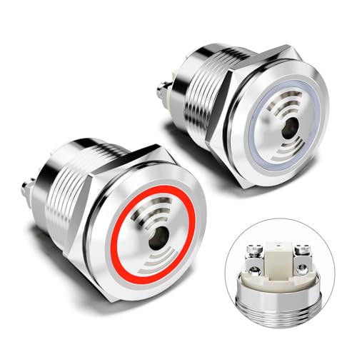 19mm Edelstahl-Buzzer, passive Klingeltöne, IP67 wasserdicht, IK09 Schutz, 5V-24VDC, 28mA, DIY Anwendung Industriealarmgeräte (2PCS, runde rote Lichter)