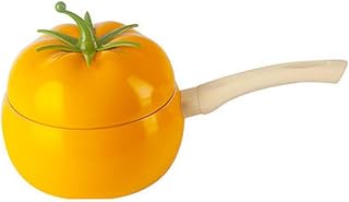 Enamel Milk Frying Pan Tomato Shape Enamel child Food Pot Stone Coated Butter Warmer Noodle Pot Non-Stick Mini Casserole Ceramic Soup Pot Yellow Stew Pot 16x17cm