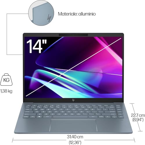 Pavilion Plus 14-ew1004sl Notebook, Intel Core Ultra 5-125H, Intel Evo Edition, AI, RAM 16 GB, 512 GB SSD, Display 2K IPS 300 Nits 120 Hz, Wi-Fi 6E, Webcam 5MP, Windows 11, Azzurro, Sky Blue - Notebook - Immagine 2