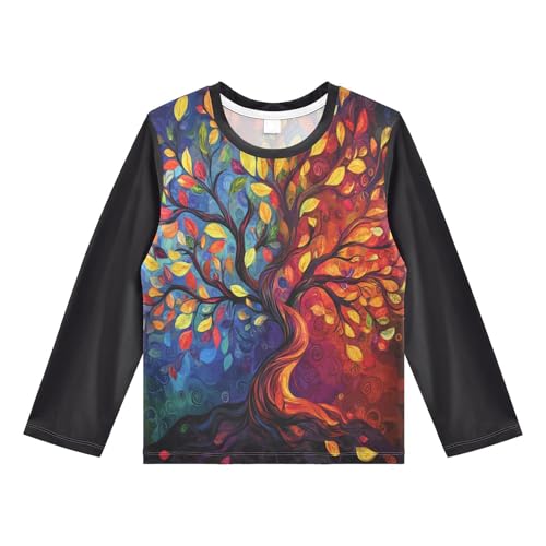 Red Blue Tree Boy's Rash Guard Swim Shirt Long Sleeve Sun Shirt for Running Swiming Pool UPF50+