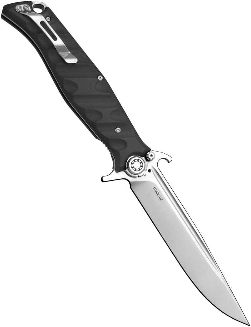 HOKC Puukko-S | 342-100406 | Pocket Knife with Liner Lock and Lawks Safety System, G10 Handle, Thumb Stud, Finger Flipper, Durable D2 Stainless Tool Steel, Satin Finished Utility Knife