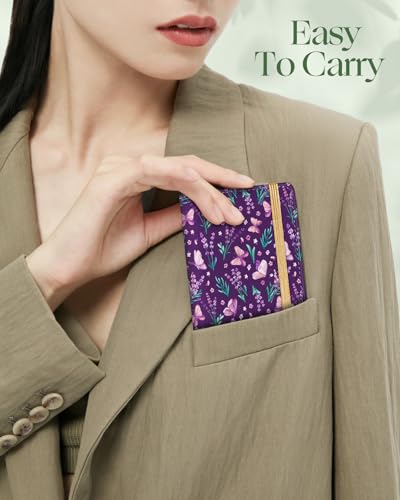 Image of Slohif Checkbook Cover for Personal Duplicate Checks - Women Check Cover Book Wallet Holder Purple Butterfly Faux Leather Top Side Tear