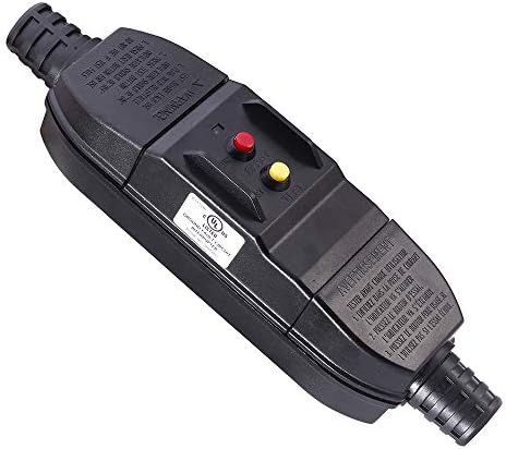 Outdoor Inline GFCI Cord Breaker 15 Amp Waterproof Earth Leakage Circuit Protection Auto-Reset 120Volt UL Listed
