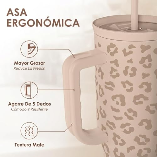 Image of SANDJEST Leopard Tumbler with Handle, Insulated Cup Stainless Steel Travel Mug Cup, Gifts for Women Girl on Birthday Christmas, Tan Leopard, 40oz