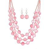 Rosslyons Multi layered Chunky Beaded Necklaces for Women Boho Colorful Shell Strand Statement Necklaces With Earrings Set Fashion Costume Jewelry Gifts (Pink)