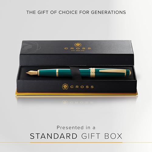 Image of Cross Bailey Fountain Pen - Dark Green Resin with Gold Accents, Medium Nib, Luxury Writing Instrument