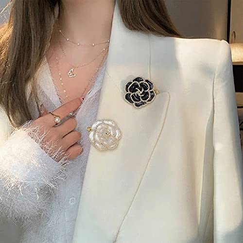 Image of Pearl Camellia Flower Brooch Pin for Women Girls Wedding Bouquet Party Lapel Jackets Hat Scarfts Corsage Dress Brooches Pins Exquisite Brides Mother Jewelry Gifts