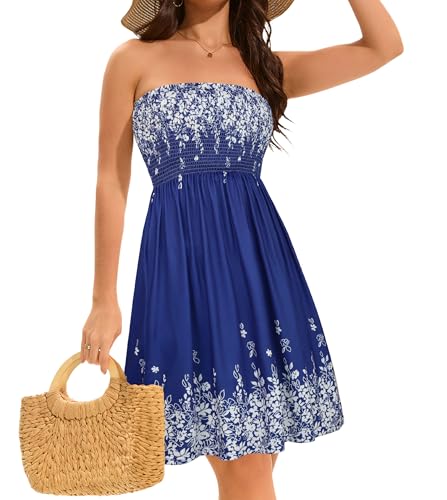 Image of elescat Summer Dresses for Women 2026 Strapless Casual Beach Cover Ups Tube Top Sundress