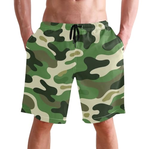 Men's Swim Trunks Quick Dry Swimming Shorts with Pocket Camouflage Pattern with Green Swimsuit Trunks