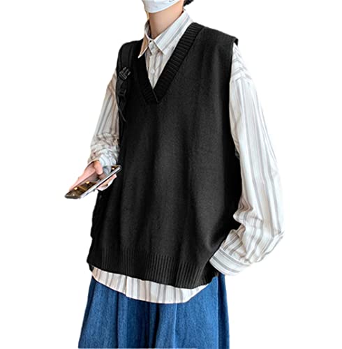 Pull en tricot pour homme avec col en V prononcé en maille fine extensible gilet noir M