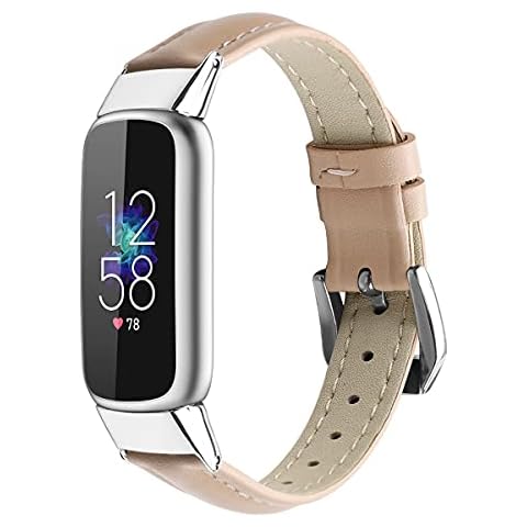 AISPORTS Compatible with Fitbit Luxe Strap Leather for Women Men, Soft Breathable Leather Sport Wristband Metal Classic Buckle Bracelet Replacement Strap for Fitbit Luxe Fitness and Wellness Tracker Cover