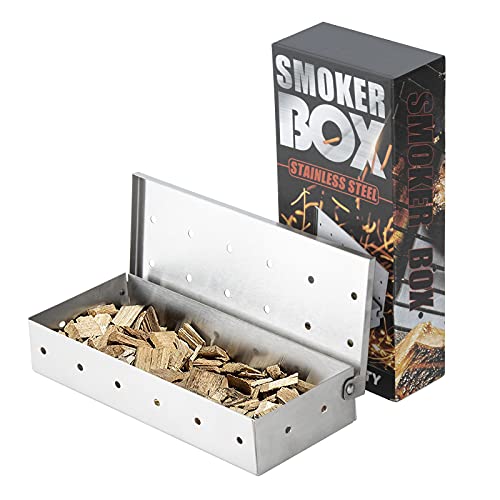 Kesntto Scatola per Affumicatore, Scatola per Barbecue a Gas e Barbecue a Carbonella, Scatola per Fumatori di Barbecue, Affumicatore in Acciaio Inox Smoker Box, Affumicatore BBQ