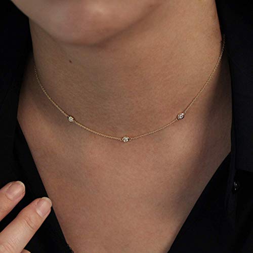 Dainty Diamond Choker, Bezel Set Diamond Necklace, Three Bezel Diamond Choker, Minimalist Diamond Necklace, Gifts for her