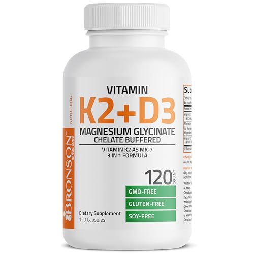 Bronson Vitamin K2+D3 Magnesium Glycinate Supplement 120 Capsules