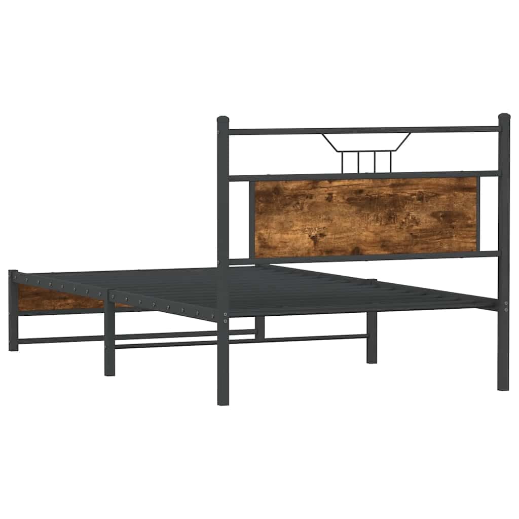 Rama łóżka, łóżko rodzinne, łóżko podwójne, do sypialni, bez materaca, dąb wędzony, 100 x 200 cm, materiał drewnopochodny