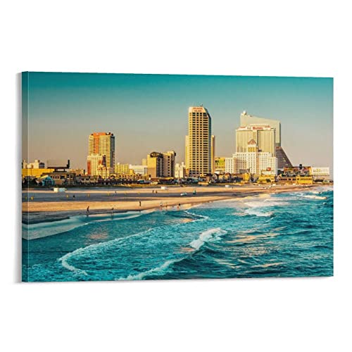 Canvas Wall Art The Skyline And The Atlantic Ocean In Atlantic City, New Jersey Canvas Prints Wall Art Paintings Artworks Pictures Posters For Living Room Bedroom Decoration, Gift For Wedding Christm #TOP15