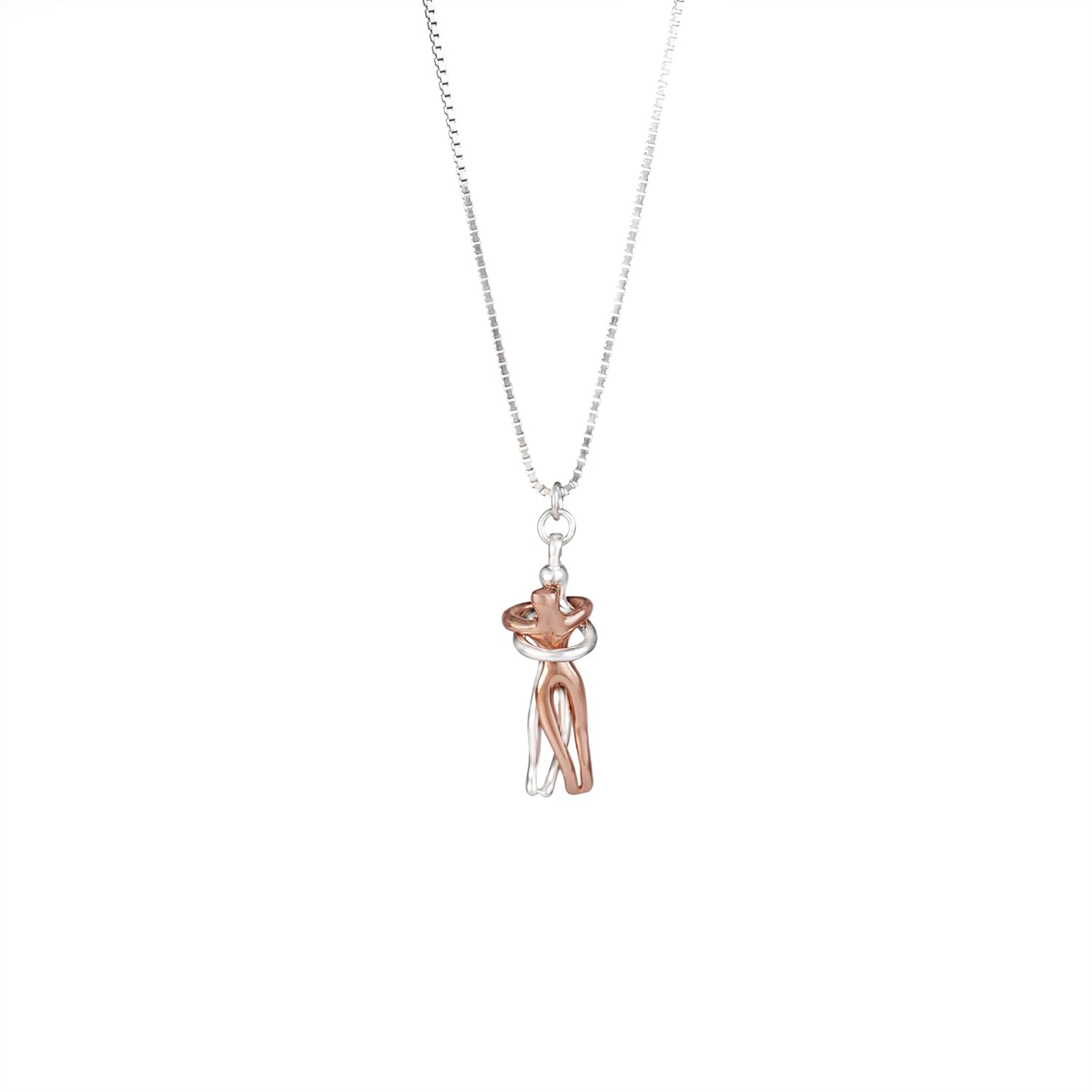 Dellis 925 Silver Couple Hug RoseGold Silver Necklace for Women and Girls (Silver)