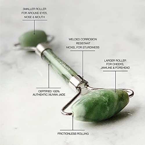 GingerChi Jade Roller for Face Care - Anti Aging Skin Roller for Face, Eyes, Cheeks, Forehead & Neck- Natural Skin Care Facial Tools- Made from Real Jade gua sha Stone- Relieve Fine Lines & Wrinkles