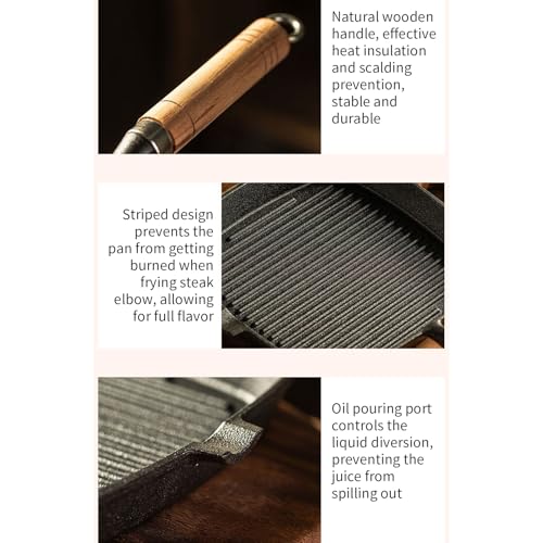 Grill Pan, Nonstick Square Cast Iron Frying Griddle, Ergonomic Heat-Resistant Handle, 1 Piece, for Sandwiches, Burgers, Bacon, Multifunctional Kitchen Cooking Cookware – Image 6