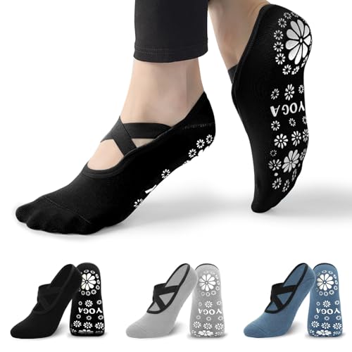 Image of 3 /6 Pairs Pilates Socks for Women,Grip Yoga Socks Non Slip for US Sizes 6.5-10