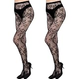 92% Nylon, 8% Spandex SIMYJOY 2 Paires Collant Fantaisie Femme Collant Dentelle Noire Femme Taille Haute Élastique Collants Sexy Bas Résille