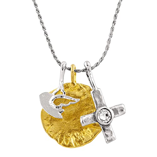 Silpada 'Cross and Dove' Multi-Charm Pendant Necklace with Crystals in Sterling Silver & Brass